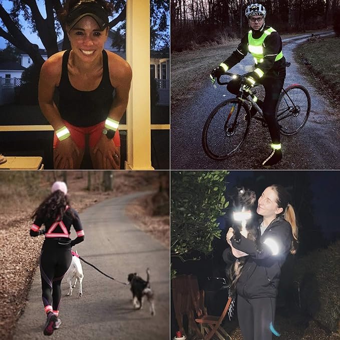 4 HiVisible Reflective Bands for Night Walking Reflective Arm Bands for Runners Reflective Wristbands Reflective Ankle Bands Cycling Reflective Running Gear Bike Pant Leg Strap Bicycle Pants Clips