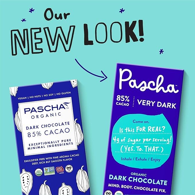 4 Pascha Organic Dark Chocolate Bars, 85% Cacao, UTZ, Gluten Free & Non GMO, 2.82 oz (Pack of 10)