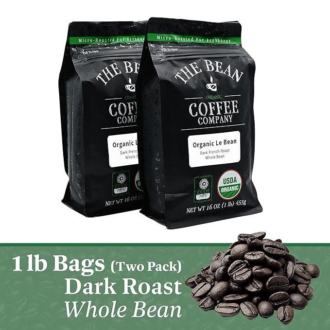 1 The Bean Organic Coffee Company Le Bean, Dark French Roast, Whole Bean Coffee, 16-Ounce Bags (Pack of 2)