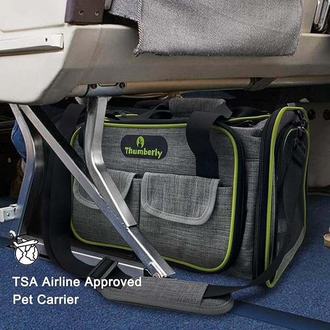 3 Thumberly Cat Carrier Soft-Sided - Pet Carrier Airline Approved for Medium Cats, Small Animals and Puppy Under 15 Lbs, Small Dog Carrier 1 Side Expandable - Size Small
