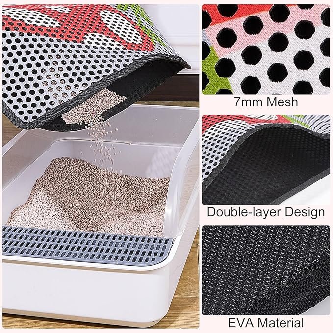 2 Bienbee Cat Litter Mat, Double Cat Litter Mat Litter Trapping Mat, Large Size 30" x 24" Perfect for Cats, Reduces Tracking and Keeps Floors Clean, Mushroom M