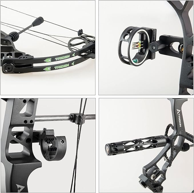 3 ToPoint Trigon Compound Bow Set, CNC Milled Riser, USA Gordon Limb, BCY String, Adjustable Draw Length (19-30), Adjustable Draw Weight (19-70 lbs), High Speed (IBO 320fps).