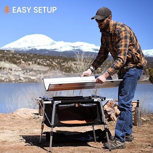 4 HEYTRIP Folding Camping Table with Storage Bag Roll-Up Aluminum Portable Beach Table Adjustable Height Picnic Table