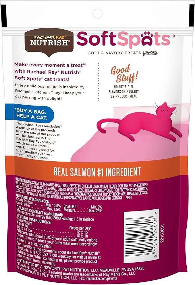 2 Rachael Ray Nutrish Soft Spots Cat Treats, Salmon, 5.7 Ounces (Pack of 6)