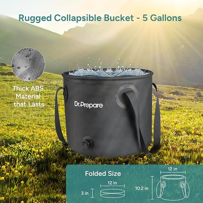 4 Dr. Prepare Portable Camping Shower, 5 Gallons/20L Collapsible Bucket with Pump, USB Rechargeable Battery, Two Shower Heads, Large Water Flow, Portable Shower for Camping, Beach, Outdoor Traveling