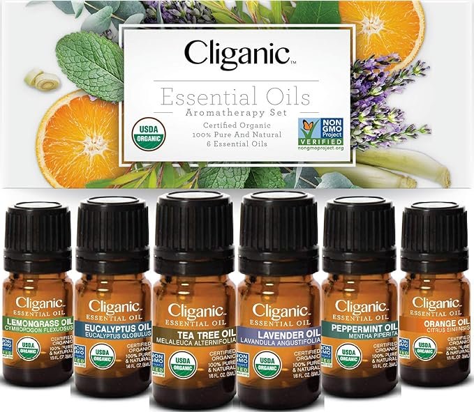 2 Cliganic Organic Castor Oil with Top 6 Essential Oils Set