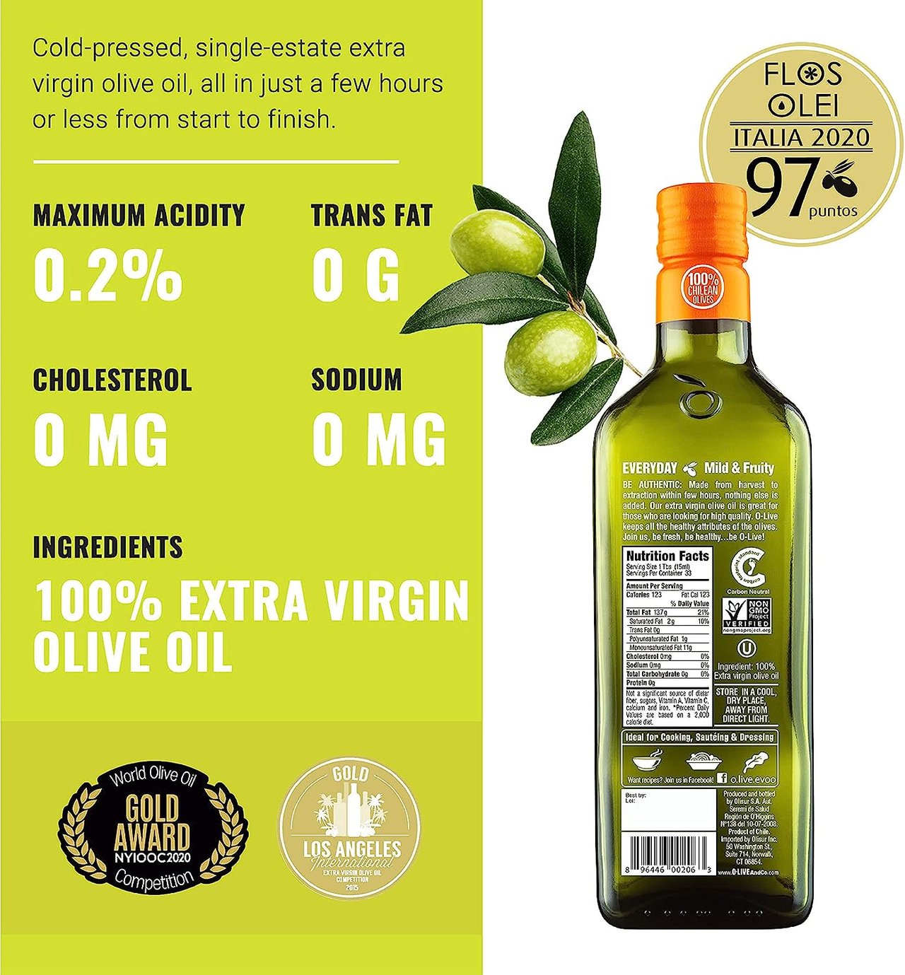 2 O-Live & Co. - Gold Medal Winner Extra Virgin Olive Oil, Cold Pressed, Premium Olive Oil Ideal for Cooking or for Salad Dressing, Versatile Olive Oil Extra Virgin - 17fl oz (500ml)