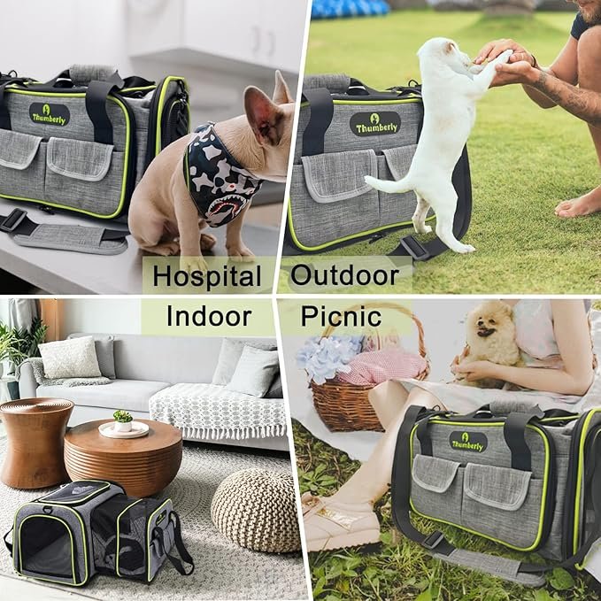 4 Thumberly Cat Carrier Soft-Sided - Pet Carrier Airline Approved for Medium Cats, Small Animals and Puppy Under 15 Lbs, Small Dog Carrier 1 Side Expandable - Size Small