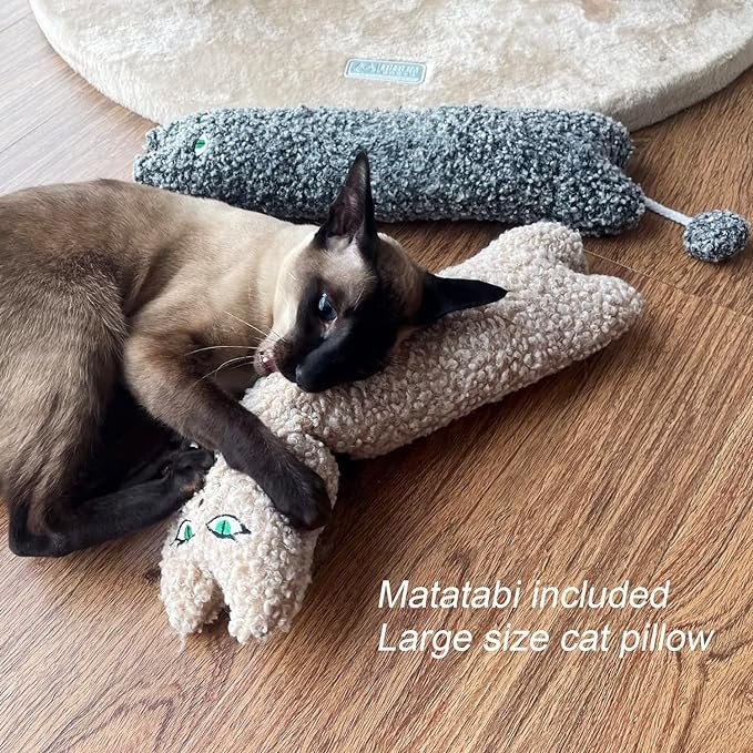 2 Catnip Matatabi Pillow for Cats & Kittens,Cat Toy for Indoor Cats, Large Size Cat Pillow (Beige)…