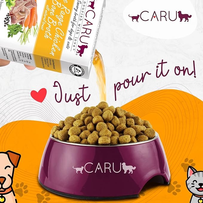 1 Caru Free Range Chicken Bone Broth For Dogs And Cats, Moistens Dry Food Or Pour Over Freeze Dried Raw Food, Grain And Gluten Free, Non-Gmo Ingredients (1.1 Lbs)