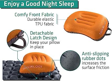 7 TREKOLOGY Ultralight Inflatable Camping Travel Pillow - ALUFT 2.0 Compressible, Compact, Comfortable, Ergonomic Inflating Pillows for Neck & Lumbar Support While Camp, Hiking, Backpacking