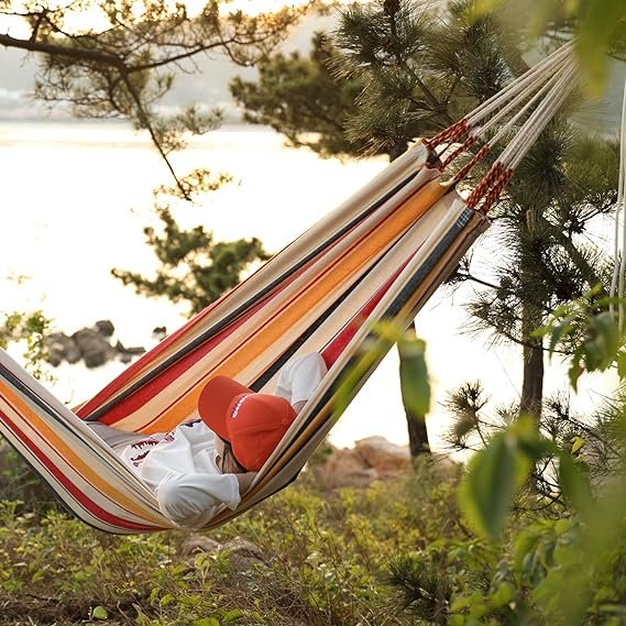 4 Portable Double Hammock Kit with 9.8FT2 Ropes - Outdoor and Indoor Relaxation Station for 2 People - Includes Carrying Bag - Ideal for Patio, Backyard, Porch, and Camping