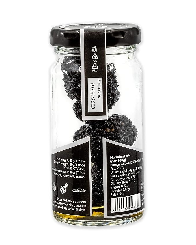1 Slofoodgroup Black Truffles, Preserved Whole Black Truffles (Tuber Aestivum) Preserved in Brine (30 gram net weight truffles) - Truffle Mushroom Gourmet Food