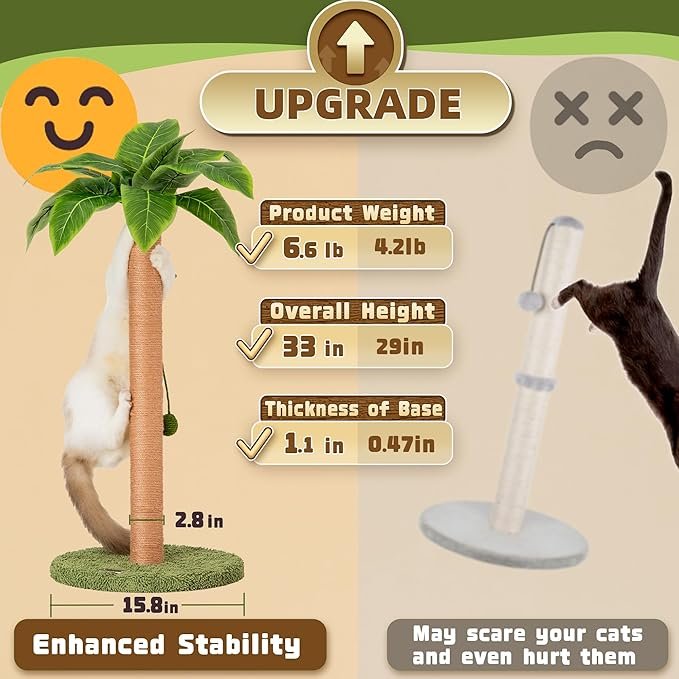 3 Cat Scratching Post Cat Scratcher 35 inch Tall Scratching Post with Sisal Rope for Indoor Cats Large Cat Scratching Post sisal cat Scratcher Cute for Kitten Scratching Post
