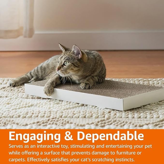 4 Amazon Basics Corrugate Cat Scratchers, 4 Pack, White