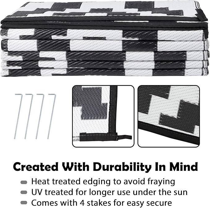 2 Reversible Outdoor Mat for various settings (9' x 12', Black & White Lattice)