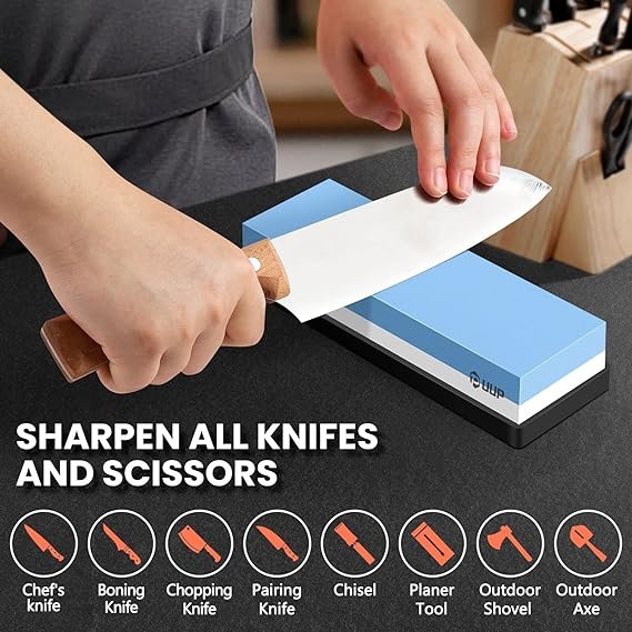 3 UUP Knife Sharpening Stone, Professional Sharpener Kit, Premium Whetstone Kit with 2 Grit Sides 1000/6000, Kitchen Knife Sharpener including Flattening Stone, Axe Wet Stone