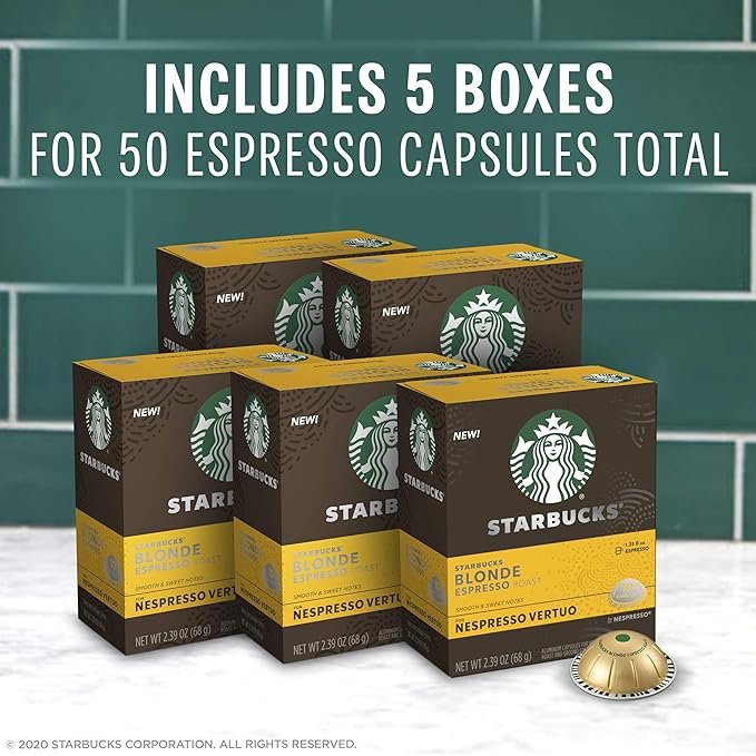 1 Starbucks Blonde Roast Nespresso Capsules (50-count, compatible with Nespresso Vertuo Line System)