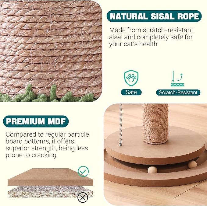 3 Scratching Posts for Indoor Cats Adults - 33.2" Tall Cat Scratching Post with Sisal Rope - Cute Kitten Cat Tree Scratching Post with Interactive Ball Track