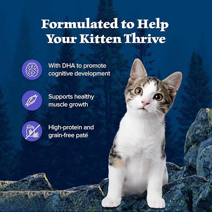 2 Blue Buffalo Wilderness Kitten Food, High-Protein & Grain-Free Wet Cat Food Paté Variety Pack, Chicken & Salmon Recipes, 3-oz. Cans (6 Count, 3 of Each)