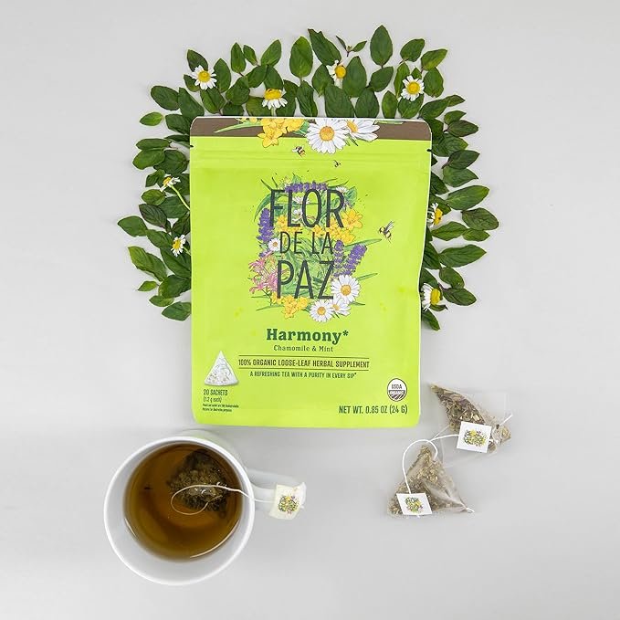 4 FLOR DE LA PAZ- ORGANIC TEA BOX WITH 6 VARIETIES, SELECTION OF 100% ORGANIC INFUSIONS IN SACHETS | 20 UNITS | 144 GRAMS (5.1oz)