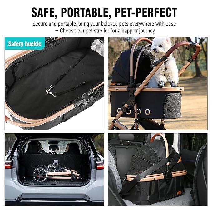4 EchoSmile 4 in 1 Pet Stroller for Small to Medium Dogs,One-Touch Folding Lightweight Cat&Dog Stroller,All Terrain 4 Wheel Puppy Stroller with Pet Carrier Car Seat,45 lbs Capacity