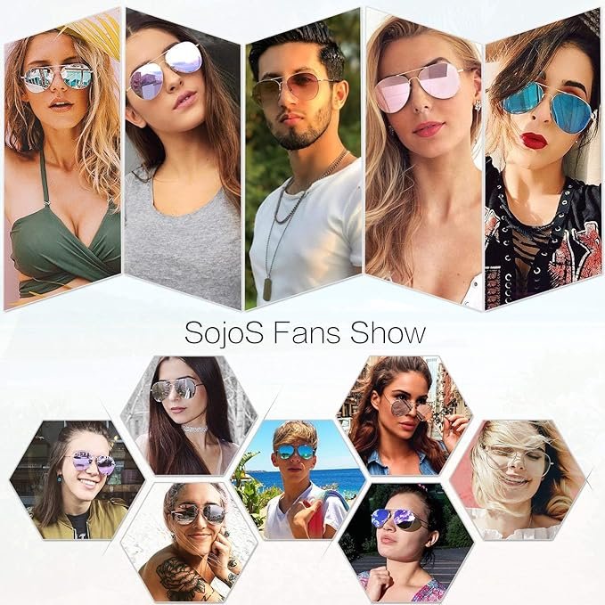 1 SJ1030 Aviator Sunglasses with Metal Frame and Spring Hinges for Women and Men by SOJOS.