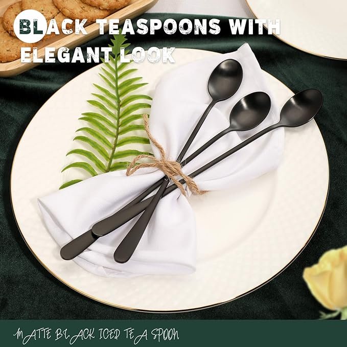 3 Hiware Matte Black 9-Inch Long Handle Iced Tea Spoon, Coffee Spoon, Ice Cream Spoon, Stainless Steel Cocktail Stirring Spoons, Set of 4