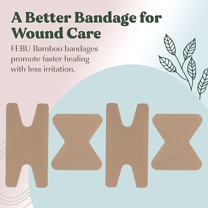 5 FEBU Eco-Friendly Organic Bamboo Fingertip Bandages | PFAS Free Knuckle Bandages for First Aid | Flexible Fabric Bandages | Latex Free Bandages | 30 Count Knuckle & Finger Bandage Variety Pack