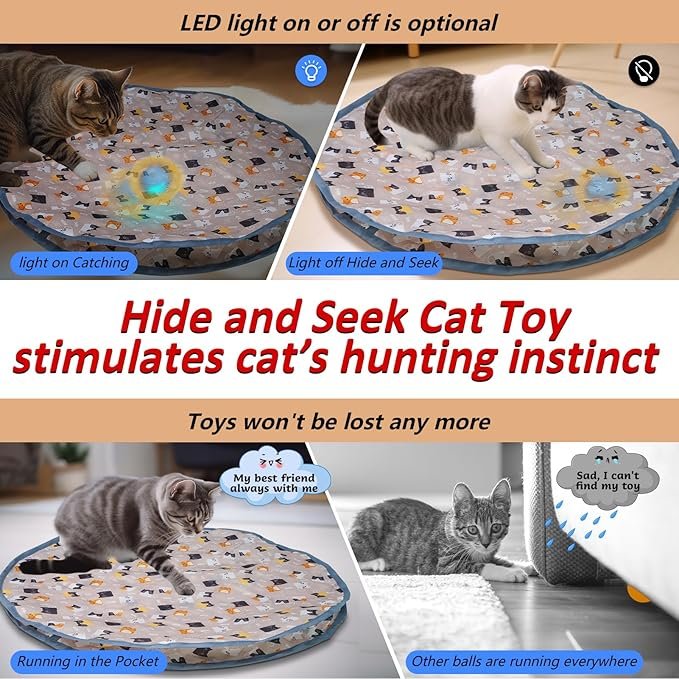 2 Rechargeable Electric Cat Toys, Hide and Seek Kitten Toy, Chirping & Motion Activated Interactive Cat Toy, Hiding Cover Exercise Toy for Indoor Cats/Kitty/Kittens