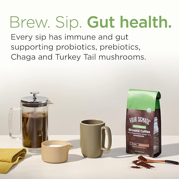 3 12oz Bag of Four Sigmatic's Organic Ground Coffee: Medium Roast with Chaga and Turkey Tail Mushrooms
