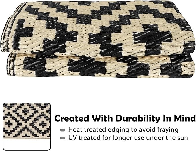 3 Reversible Outdoor Mat - Black & Beige Lattice (4' x 6')