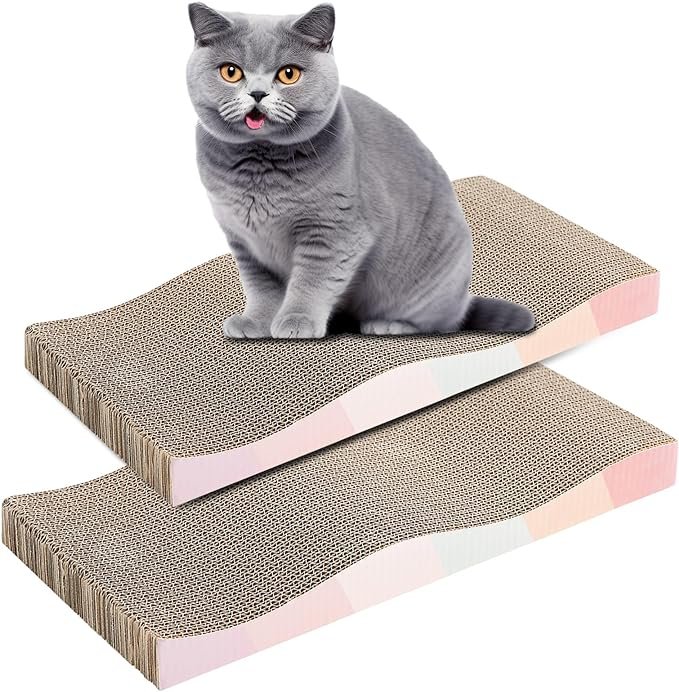 3 Cat Scratching Board cat Scratcher Cat Scratch Pad Cardboard cat scratchers for Indoor Cats Reversible Large Wide Corrugated with Catnip(2pcs)