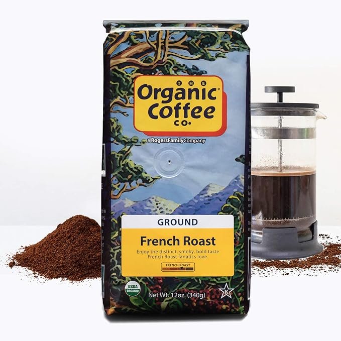 2 The Organic Coffee Co. Ground Coffee - French Roast (12oz Bag), Dark Roast, USDA Organic
