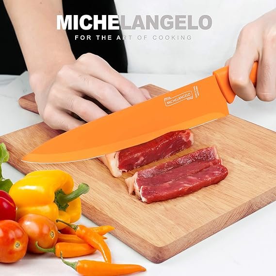1 MICHELANGELO Knife Set, Sharp 10-Piece Kitchen Knife Set with Covers, Multicolor Knives, Stainless Steel Knives Set for Kitchen, 5 Rainbow Knives & 5 Sheath Covers