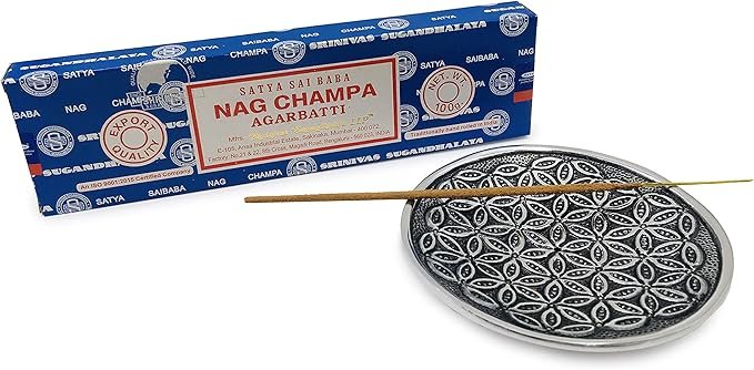 2 Nag Champa Incense Sticks with Flower of Life Incense Holder - 100 Gram Box