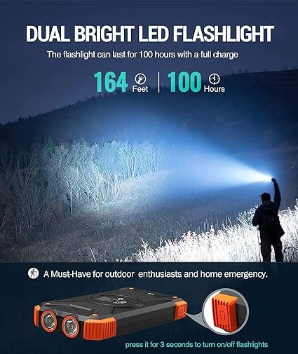 3 BLAVOR Portable Solar Power Bank, Wireless Charger 10,000mAh, Dual Flashlight, Carabiner