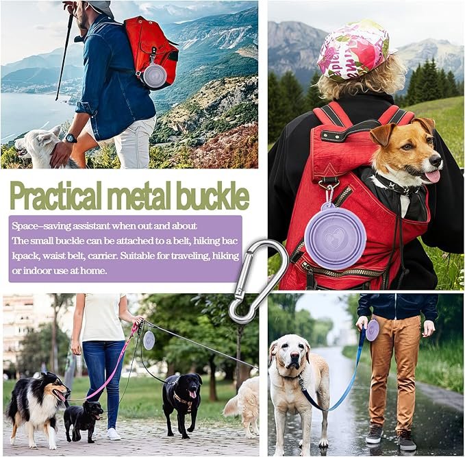 1 Collapsible Dog Bowls - Portable Travel Dog Bowls with Lids & Carabiners, 2 Pack Silicone Feeding Watering Pet Bowls for Dogs Cats, 450ml/15oz Collapsable Doggy Bowl for Walking Hiking