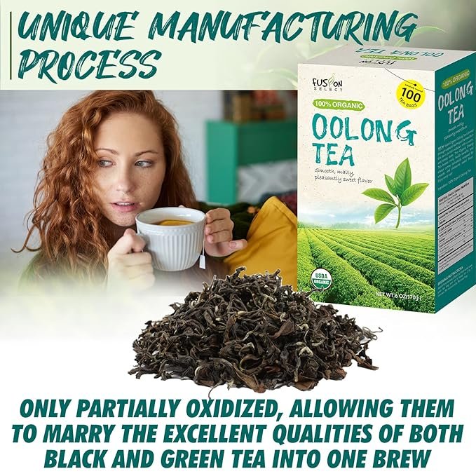 5 Fusion Select Organic Oolong Tea Bags - Smooth, Mildly Sweet Flavor – Healthy, Relaxing, Fresh Herbal Drink - Instant, Just Steep In Hot Water - 100 Packets of Individual Tea Bags Per Box