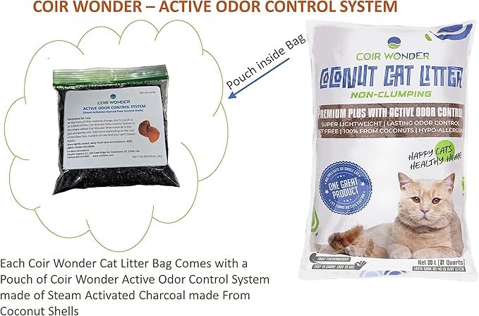 3 Coconut Cat Litter – Natural, Non-Clumping, Biodegradable Kitty Litter - 20 Liter Lasts Same As 40 Lb Clay - Advanced Odor Control Included - Ultra Lightweight – Non-Tracking