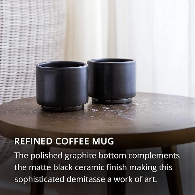2 Fellow Monty Espresso Cups - Small Double Wall Ceramic Demitasse, Matte Black with Graphite Base, 3 oz Cup (Set of 2)