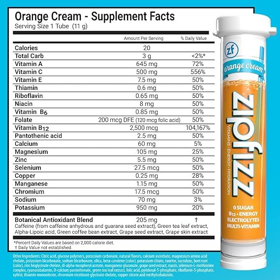 3 Zipfizz Energy Drink Mix, Electrolyte Hydration Powder with B12 and Multi Vitamin, Orange Cream (20 Pack)