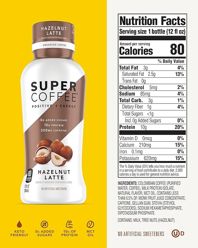3 KITU SUPER COFFEE, Low Sugar Protein Coffee (10g Protein, 70 Calories) [Hazelnut] 12 Fl Oz, 12 Pack | Refreshing Coffee Drinks