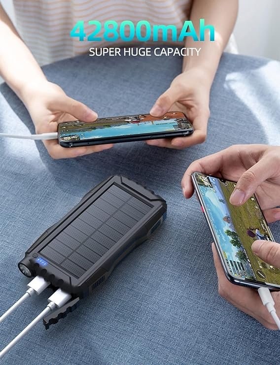 4 Power-Bank-Solar-Charger - 42800mAh Power Bank,Portable Charger,External Battery Pack 5V3.1A Qc 3.0 Fast Charging Built-in Super Bright Flashlight (Light Black)