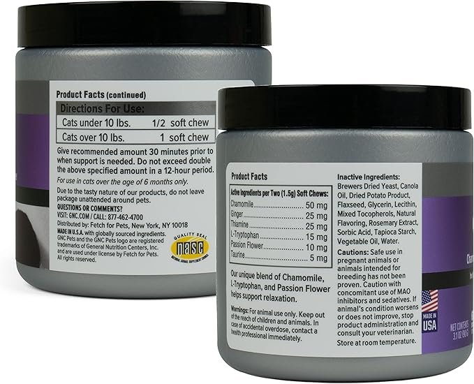 3 GNC Pets Ultra Calming Soft Chews, Cats, Chicken Flavor. 60-ct in an 8-oz Canister | Calming Cat Supplements in Chicken Flavor | Vitamin Supplement for Cats with Anxiety