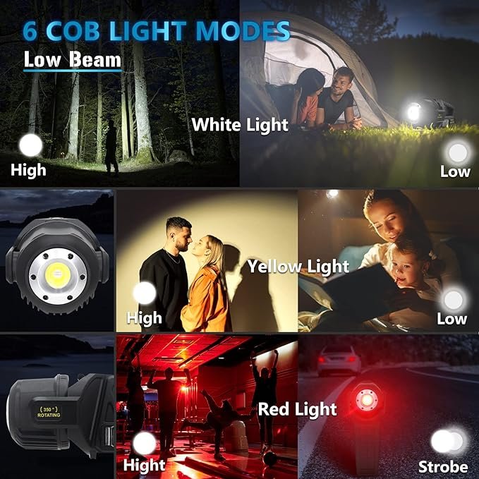 2 JSKNB 300000 Lumens Light Beam, Rechargeable LED Handheld Torch with 350° Rotating Head, 9 Modes Ultra Bright Outdoor Spotlight, Water-Resistant Solar Flashlight for Emergency Situations