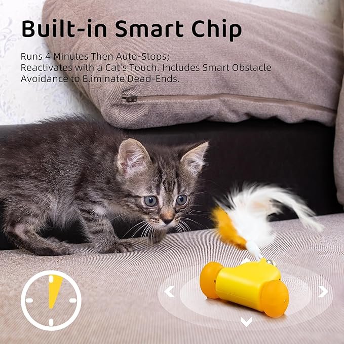 1 Automatic Cat Toy for Indoor Cats - Interactive Mouse and Feather Simulation, Smart Electronic Kitten Toy with LED Light and Type-C Rechargeable, The Best Cat Exercise Toys for Happy Cats!
