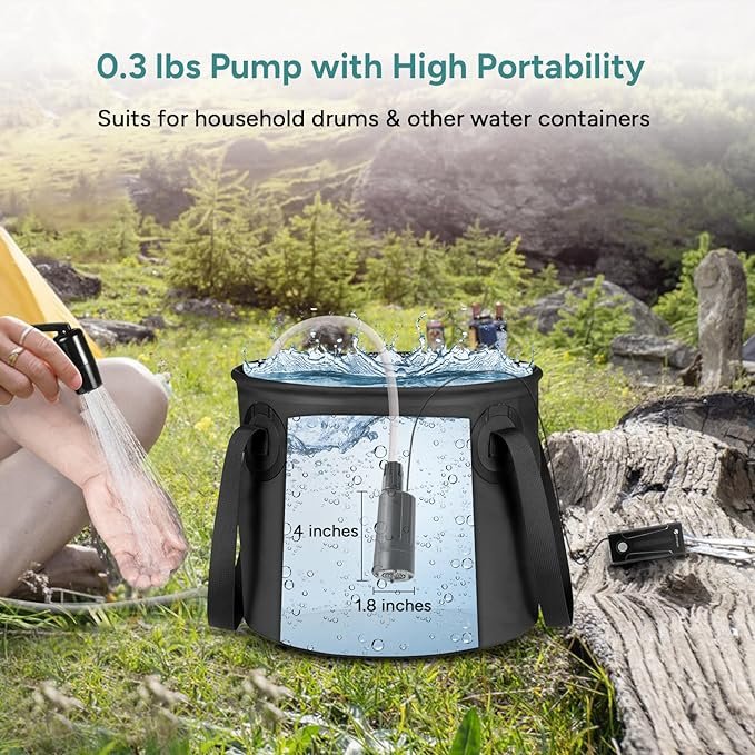 3 Dr. Prepare Portable Camping Shower, 5 Gallons/20L Collapsible Bucket with Pump, USB Rechargeable Battery, Two Shower Heads, Large Water Flow, Portable Shower for Camping, Beach, Outdoor Traveling