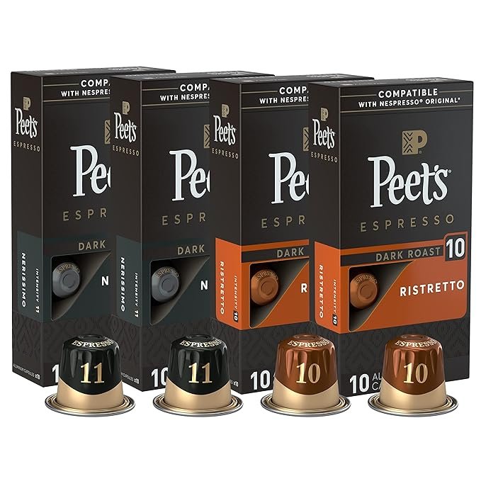 1 Peet's Coffee, Nespresso Compatible Dark Roast Espresso Pods, Intensity 10-11, 40 Count (4 Boxes of 10 Capsules)