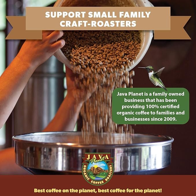 4 Java Planet - Chocolate and Almond Organic Coffee Beans infused with Organic Flavoring, Fair Trade, Medium Dark Roast, Arabica Gourmet Coffee Grade A, packaged in 1 LB bag